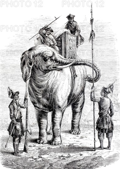 War elephant in India, 1870, power element of the Asian armies, digitally enhanced reproduction