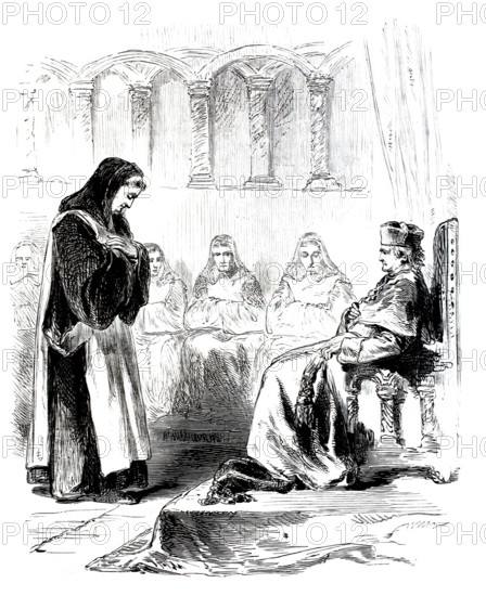 Life in the monastery, monks, a prior, the head of the monastery, bows to the bishop, 1860,