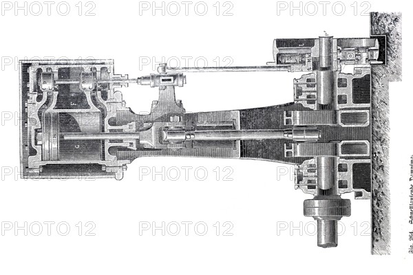 Steam engine, high-speed steam engine by Lecouteur and Garnier, around 1880, historical, digitally