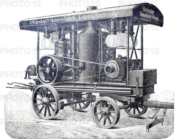 Electric lighting carriage, designed by J.M. Grob & Co. from Leipzig, around 1886, historical,