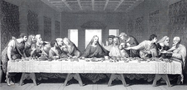 The Holy Supper by Leonardo da Vinci, Illustration from 1875 after the original in Santa Maria