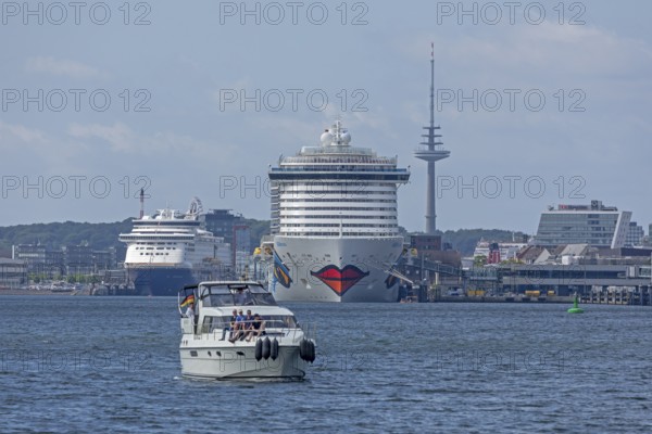 Yacht, ferry, cruise ship AIDAmar, television tower, Kieler Woche, Kiel, Schleswig-Holstein,