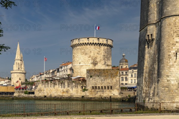 Harbour entrance to the old Vieux Port with the medieval towers Tour St.-Nicolas, Tour de la