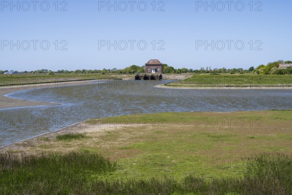 Barrage at the Siel, Tammensiel, Pellworm Island, North Frisia, North Sea, Schleswig-Holstein,