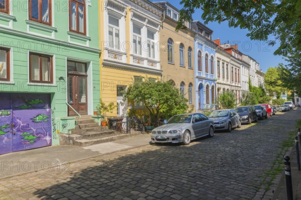 Residential street in the Ostertor quarter a popular residential area, eastern suburb, Wilhelminian
