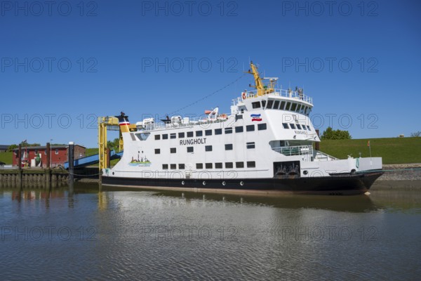 Ferry in the harbour, Tammensiel, Pellworm Island, North Frisia, North Sea, Schleswig-Holstein,