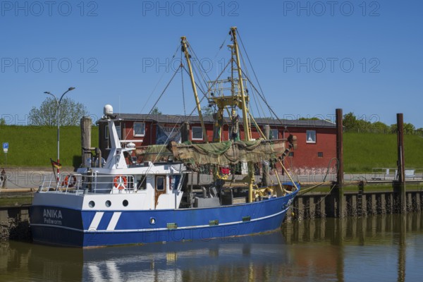 Fishing boat in the harbour of Tammensiel, Pellworm Island, North Frisia, North Sea,