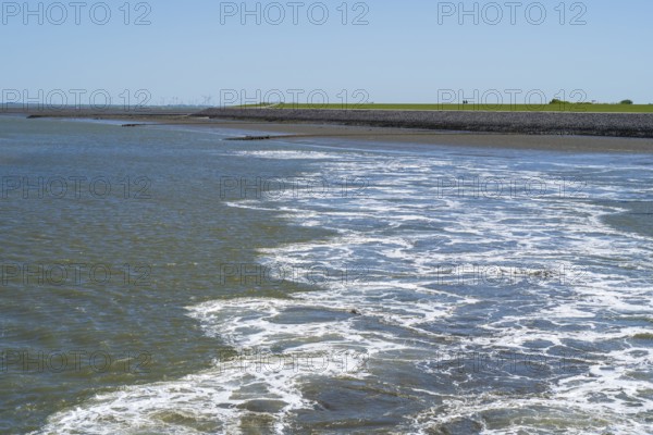 Wave pattern on the North Sea, coast, wind turbines, Nordstrand, North Sea, Schleswig-Holstein,