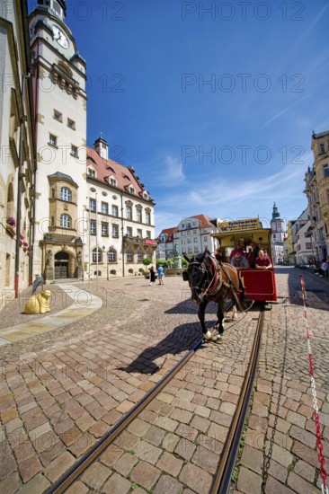 Döbeln tram, historic horse-drawn tram at the Döbeln upper market, rail transport, local public