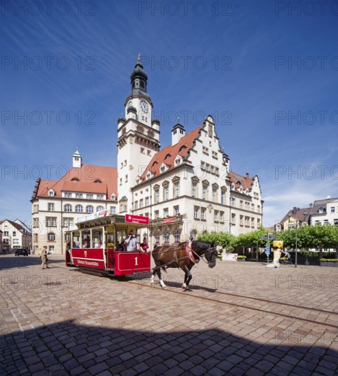 Döbeln tram, historic horse-drawn tram at the Döbeln upper market, rail transport, local public