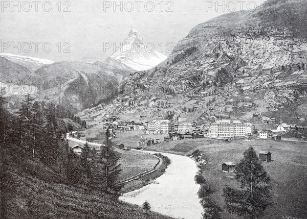 View of the Matterhorn from Zermatt, 1870, Switzerland, Historical, digitally enhanced reproduction