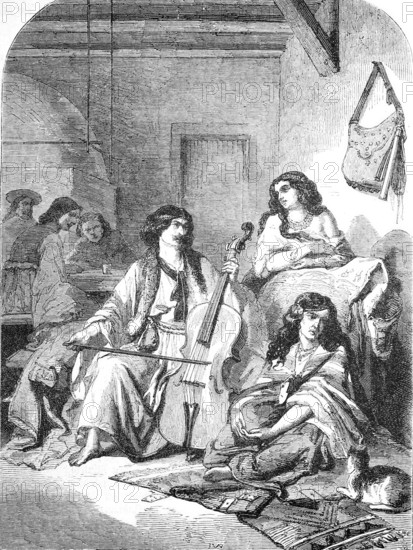 Gypsy musicians from the Moldavian region, Romania, Historical, Reproduction from a model with a