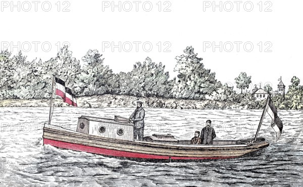 Motorboat powered by a petroleum engine, constructed by J. M. Grob & Co. in Eutritzsch-Leipzig,