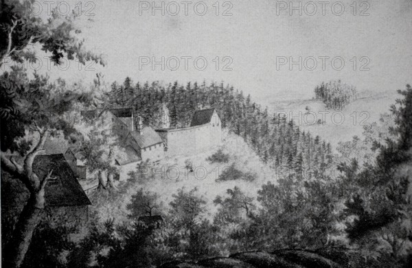 GrÃ¼nsberg Castle near Altdorf in the Nuremberg region in the Middle Ages, Middle Franconia,