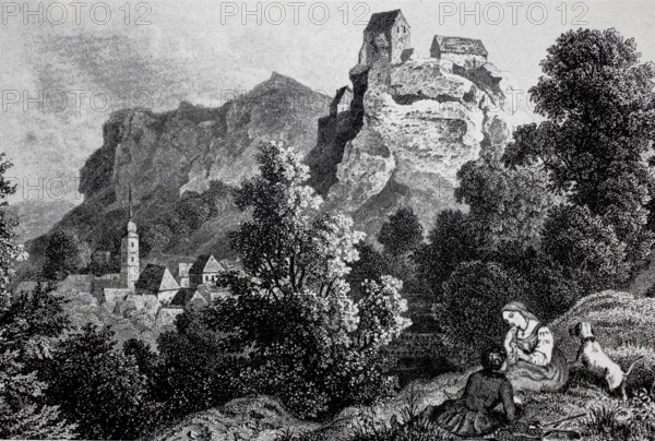 Pottenstein Castle in Franconian Switzerland in the Middle Ages, Bayreuth district, Upper