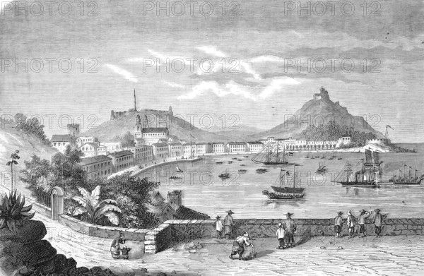 Harbour of Makoa, Macau, bringing in a captured pirate junk, Historical, Reproduction from an