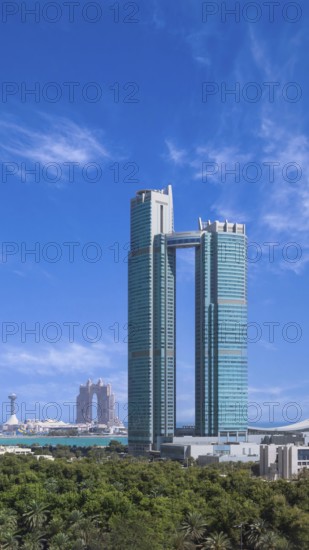 UAE, United Arab Emirates, Abu Dhabi downtown panorama and financial center skyline