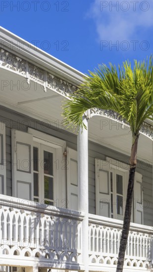 Caribbean cruise vacation. Colonial scenic colorful streets of Marigot in Saint Martin