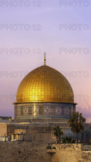 Panoramic view of Jerusalem Old City Western wall, Al Aksa, Dome of the Rock and Temple Mount
