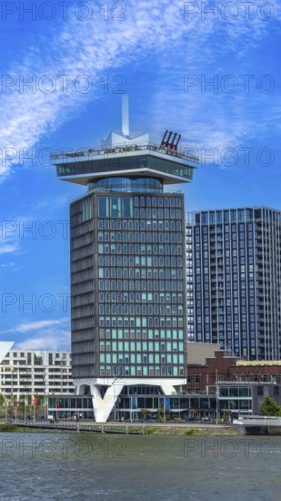 Amsterdam lookout with 360-degree views of Amsterdam skyline and Over the Edge swing attraction