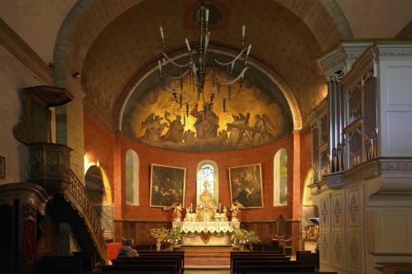 Interior and altar of the Church of Saint-André or Church of the Templars in Luz-Saint-Sauveur,