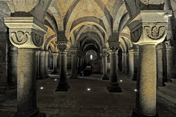 Vaults, columns and capitals in the underground grove of columns, pagan crypt, 10th century,