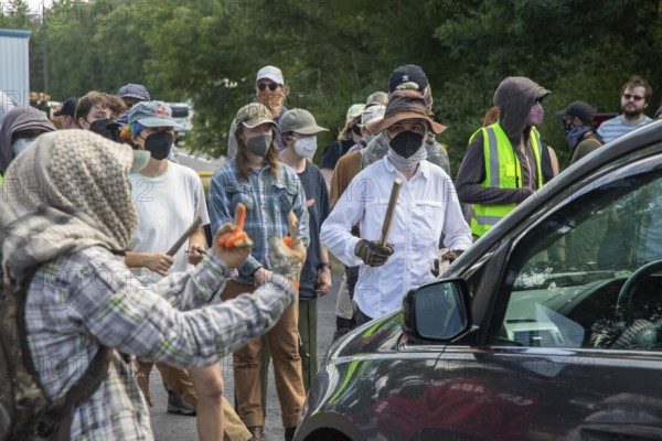 Baldwin, Michigan USA - 4 July 2025 - Activists rally against the North Lake Correctional Facility,