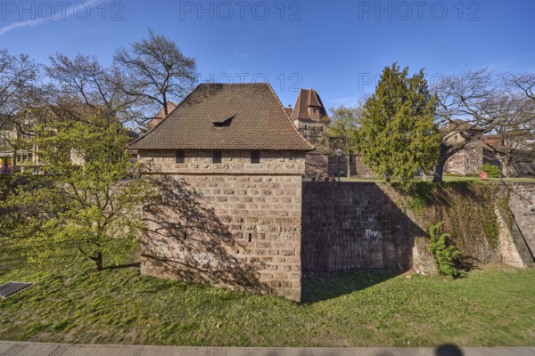 Old town, city fortification, city wall, tower, trees, lawn, blue sky, Frauentor wall, Frauentor