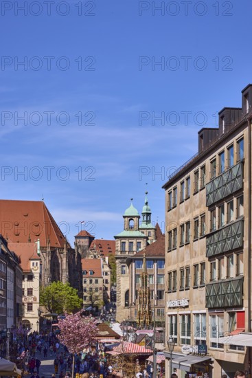 Pedestrian zone, building, fountain, church, town hall, castle, facades, windows, trees,