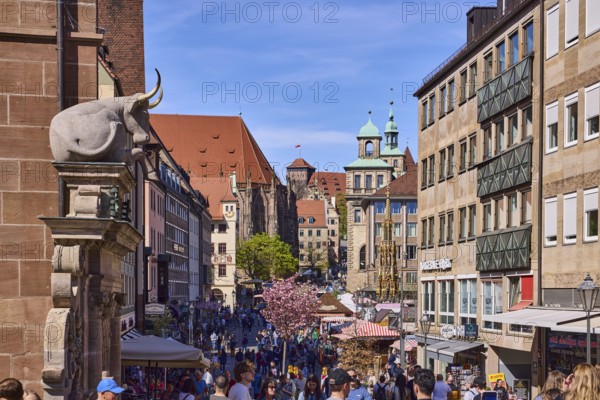 Pedestrian zone, building, fountain, church, town hall, castle, facades, windows, trees,