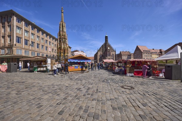 Beautiful fountain, Church of Our Lady, town hall, architectural style 1950s, church, market,