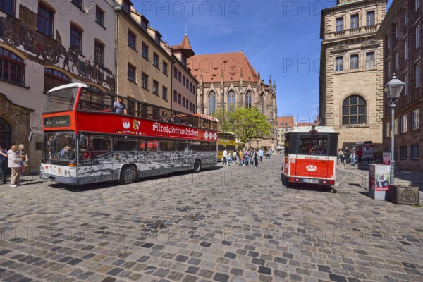City sightseeing bus, tourist train, old town tour, pedestrian zone, cobblestones, historic