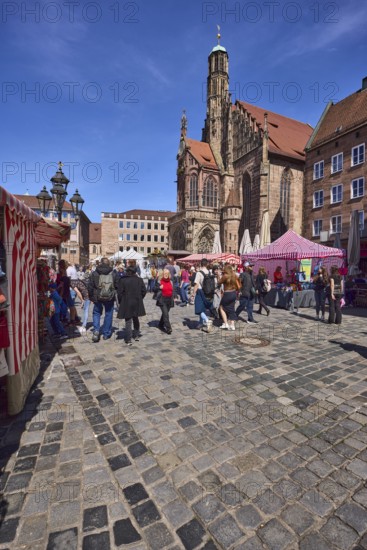 Church of Our Lady, church, pedestrian zone, square, historical buildings, market, market stalls,