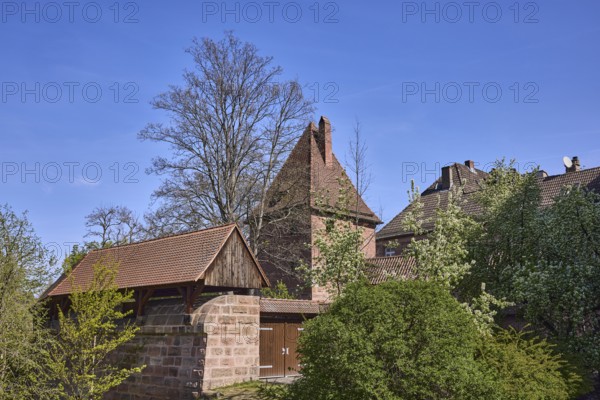 Old town, city fortification, city wall, defence defence tower, trees, blue sky, cirrostratus