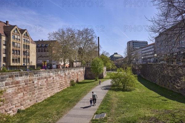 Old town, city fortification, city wall, general architecture, trees, lawn, footpath, pedestrian as