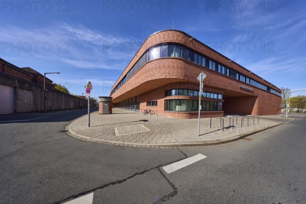 Fire Station 1, modern architecture, street, footpath, pavement slabs, asphalt, blue sky,