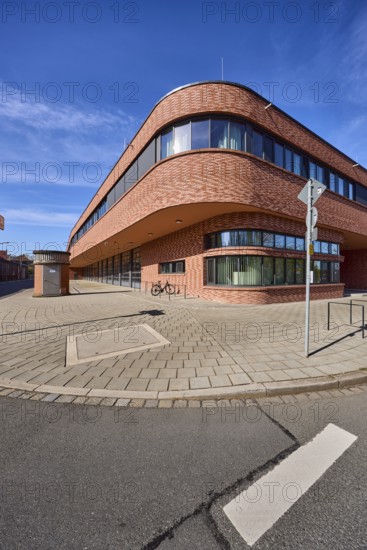 Fire Station 1, modern architecture, street, footpath, pavement slabs, asphalt, blue sky,