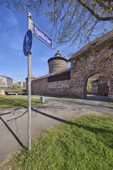 Spittlertor, street sign, street name, city fortification, city wall, defence defence tower, city