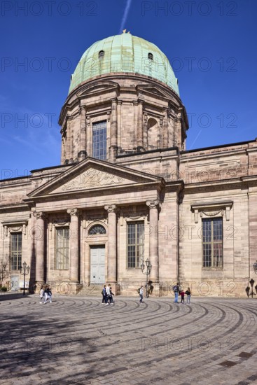 Church of St Elisabeth, architectural style classicism, dome, columns, cobblestone pavement,
