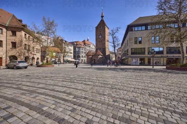 White Tower, square, cobblestone pavement, general architecture, pedestrians as secondary motif,