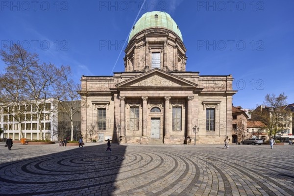 Church of St Elisabeth, architectural style classicism, dome, square, trees, blue sky, cirrostratus