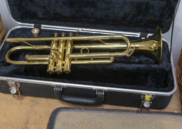 A Boosey and Hawkes 400 trumpet in fitted case for sale on display at auction, UK