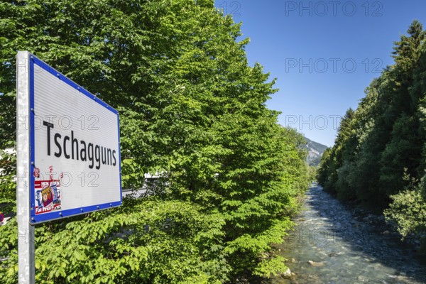 Place name sign Tschagguns, Schruns, Vorarlberg, Austria