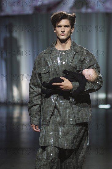 Model Pierre Lang (winner GNTM2025) walks for Kilian Kerner during the Berlin Fashion Week 2025 on