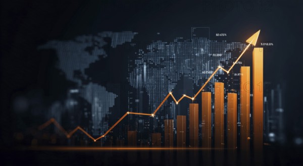 Stock market and economy growth trend fluctuations. Advanced graph business analytic tool that