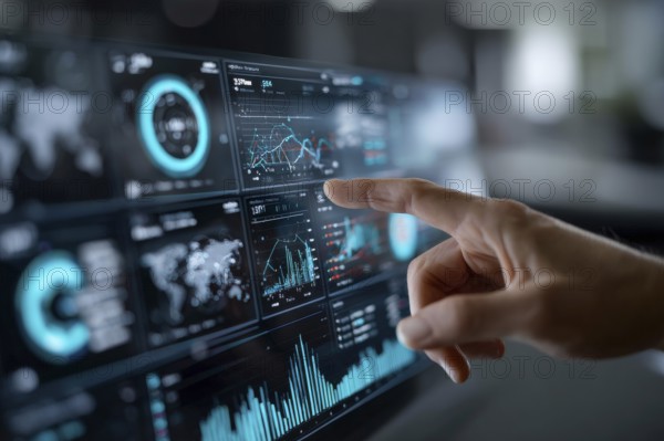 Stock market and economy growth trend fluctuations. Stock broker tracking recession or growth