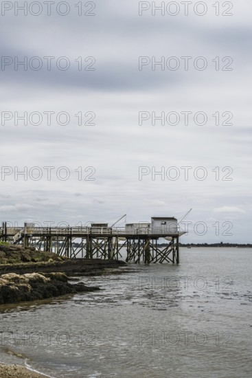 Fishing huts over Randonnee entre Histoire et Nature from a drone, Fouras, Fouras-les-Bains,