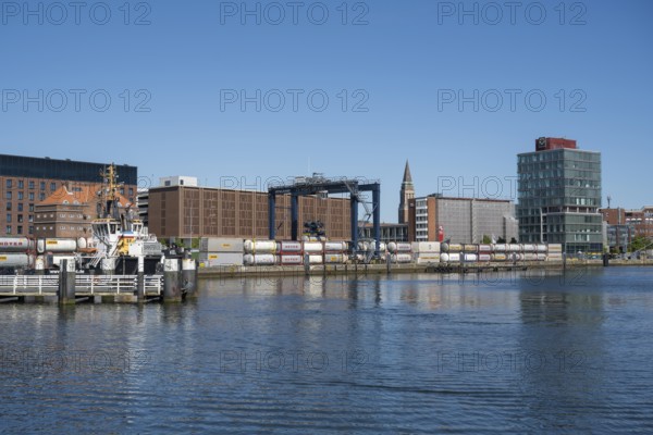 Modern commercial building at Schwedenkai, harbour, Kiel, Kiel Fjord, Baltic Sea,