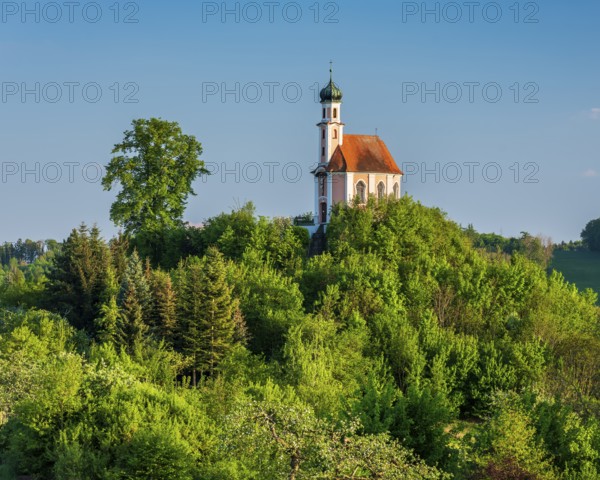 The Calvary Chapel, small pilgrimage church in the evening light, Wörnitzstein district,