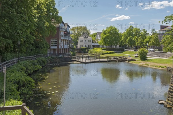 Mill pond of the BorgmÃ¼hle an der Stever, LÃ¼dinghausen, MÃ¼nsterland, North Rhine-Westphalia,
